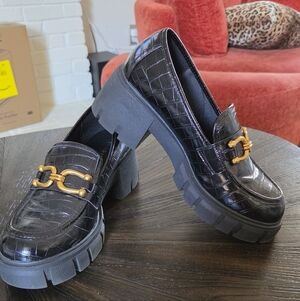 torrid Black Croc-Embossed Lug Sole Loafers with Gold Hardware